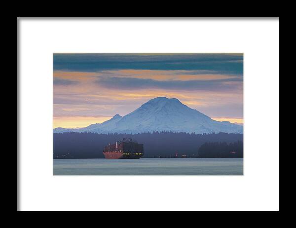 Mt. Rainier Framed Print featuring the photograph Anchored under Mt. Rainier by E Faithe Lester