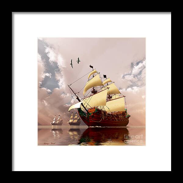 Galleon Framed Print featuring the painting Ancient Ships by Corey Ford