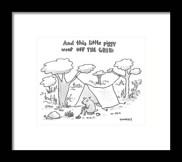 And This Little Piggy Went Off The Grid Framed Print featuring the drawing And this little piggy went off the grid by Liza Donnelly