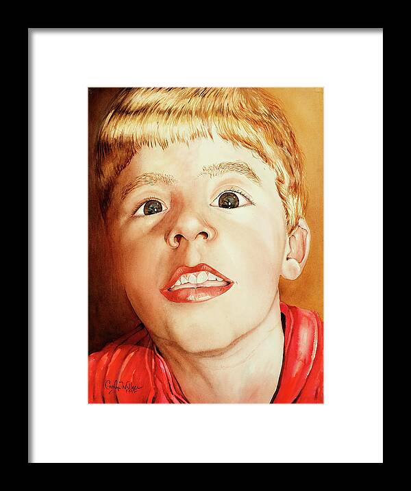 Portrait Framed Print featuring the painting Andrew's Loose Tooth by Carolyn Coffey Wallace