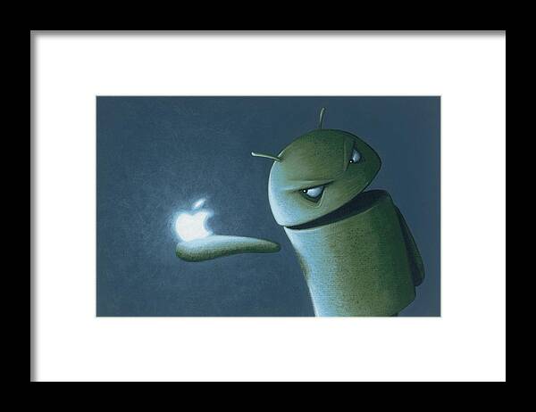 Android Framed Print featuring the painting Android vs Apple by Jasper Oostland