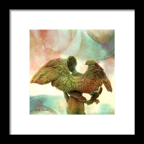 Dreamy Angel Art Wings Framed Print featuring the photograph Angel Art Dreamy Surreal Whimsical Angel Art Wings Print - Impressionistic Angel Art by Kathy Fornal