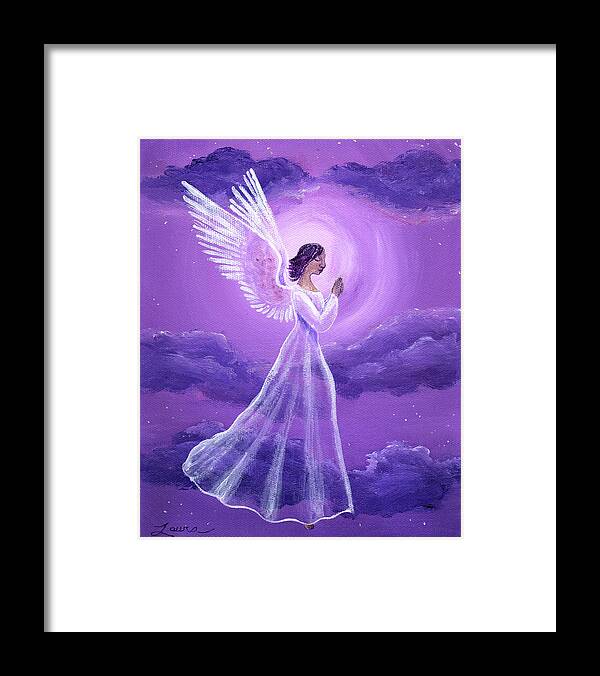 Original Framed Print featuring the painting Angel in Amethyst Moonlight by Laura Iverson