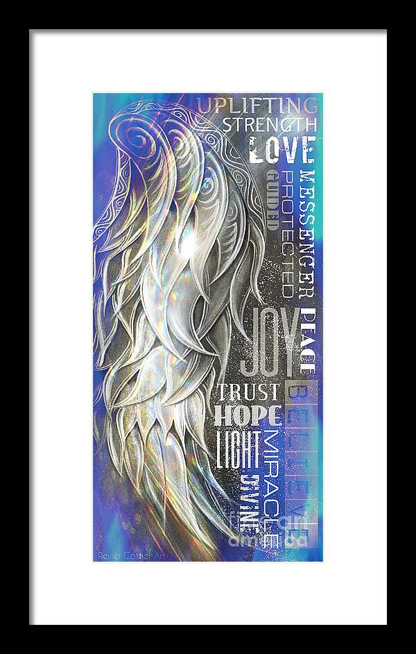 Word Framed Print featuring the painting Angel Wing Wordart Blue by Reina Cottier