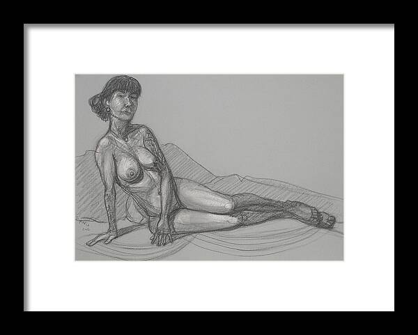 Realism Framed Print featuring the drawing Angela Reclining  by Donelli DiMaria