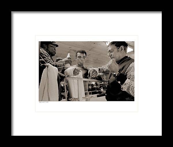 Boxing Framed Print featuring the photograph Angelo wraps Ali's hands by Jan W Faul