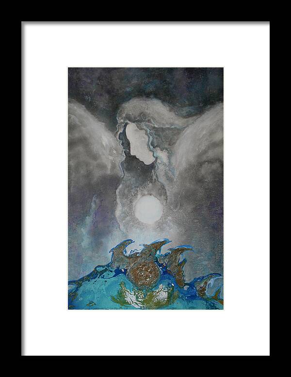 Angels Dolphins Framed Print featuring the painting Angels And Dolphins Healing Sanctuary by Alma Yamazaki