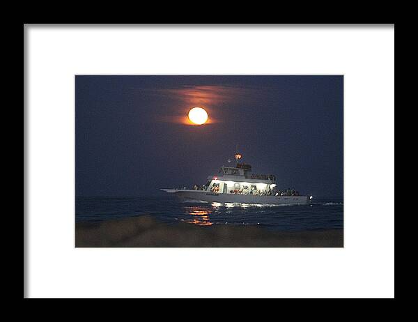Boat Framed Print featuring the photograph Angler Cruises Under Full Moon by Robert Banach