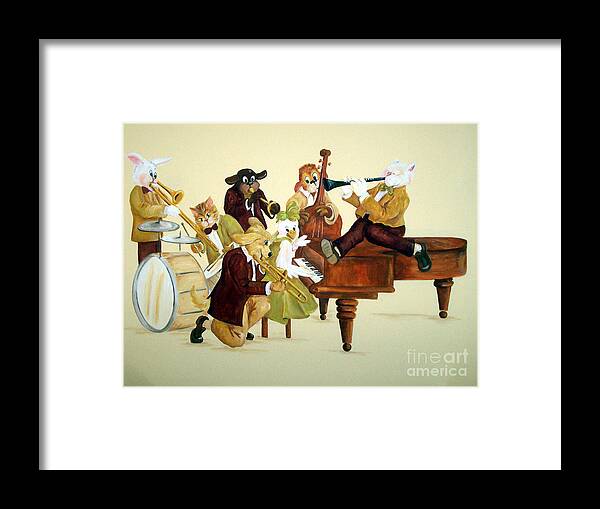 Animals In Clothes Framed Print featuring the painting Animal Jazz Band by Deborah Smith