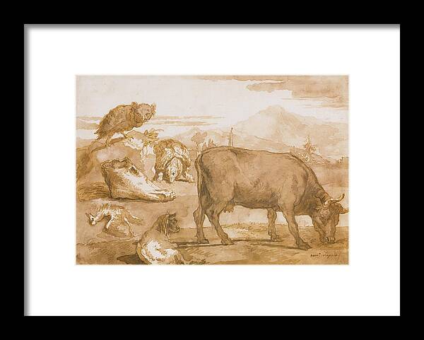 Giovanni Domenico Tiepolo Animals In A Landscape Framed Print featuring the painting Animals In A Landscape by Giovanni Domenico Tiepolo