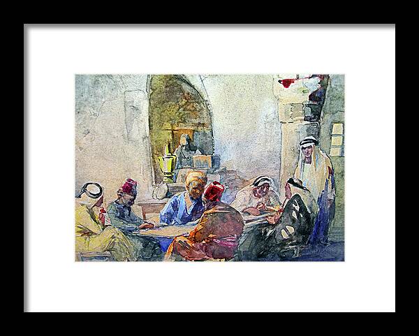 Anna Rychter May Framed Print featuring the painting Anna May Coffee Shop in Jerusalem by Munir Alawi