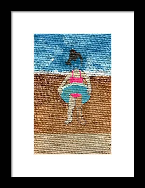 Beach Framed Print featuring the painting Annatte at the Beach with Bandaids by Ricky Sencion