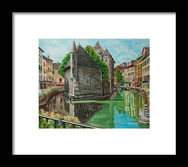 Annecy France Art Framed Print featuring the painting Annecy-The Venice Of France by Charlotte Blanchard