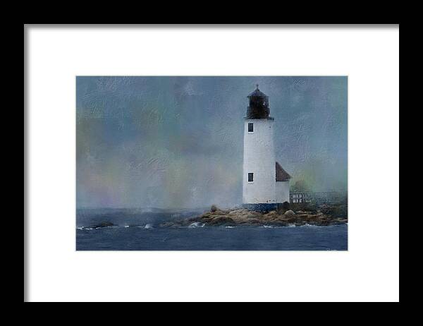 Lighthouse Framed Print featuring the digital art Anisquam Rain by Sand And Chi