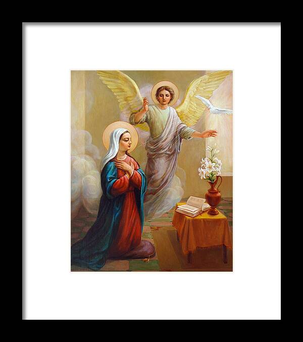 Annunciation Framed Print featuring the painting Annunciation To The Blessed Virgin Mary by Svitozar Nenyuk