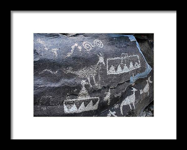 Petroglyphs Framed Print featuring the photograph Antelope with snake by Glory Ann Penington