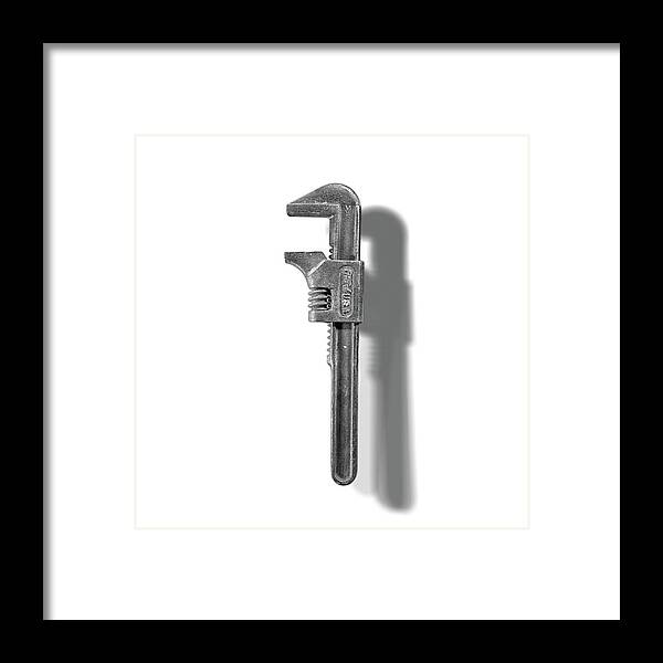 Adjustable Wrench Framed Print featuring the photograph Antique Adjustable Wrench Front in Black and White by YoPedro