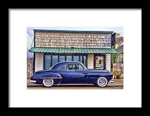 Florence Oregon Framed Print featuring the photograph Antique Car - Blue by Carol Leigh