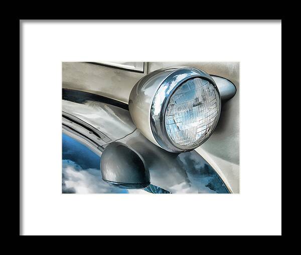 Autumobile Framed Print featuring the photograph Antique Car Headlight And Reflections by Gary Slawsky