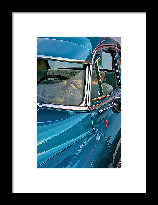 Cars Framed Print featuring the photograph Antique Car with Neon Reflections by Polly Castor