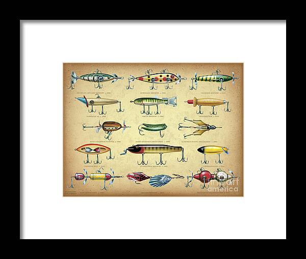 Jon Q Wright Framed Print featuring the painting Antique Lures Brown by JQ Licensing