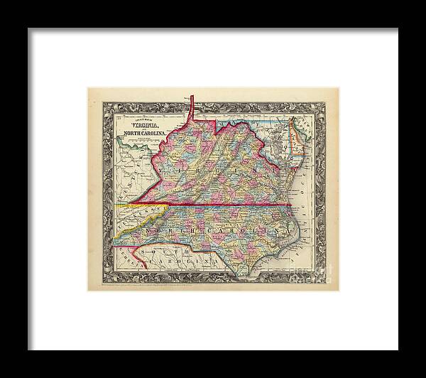 Antique Map Of Virginia Framed Print featuring the painting Antique Map Of Virginia by MotionAge Designs