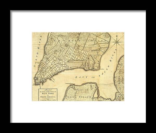 Antique New York Map Framed Print featuring the drawing Antique Maps - Old Cartographic maps - City of New York and its Environs by Studio Grafiikka