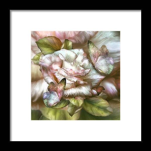 Antique Rose And Butterflies Framed Print featuring the mixed media Antique Rose And Butterflies by Carol Cavalaris