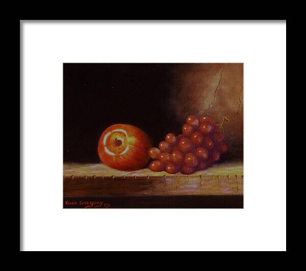 Still Life Framed Print featuring the painting Apple and grapes by Gene Gregory