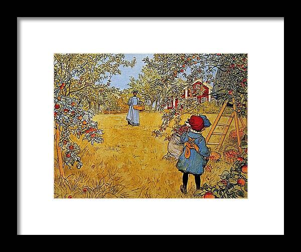 Carl Larsson Apple Orchard Framed Print featuring the painting Apple by MotionAge Designs