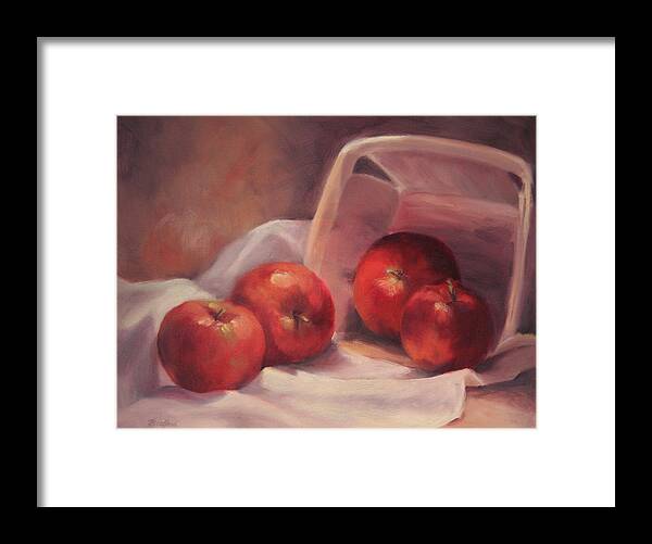 Red Apples Framed Print featuring the painting Apples and Basket by Vikki Bouffard