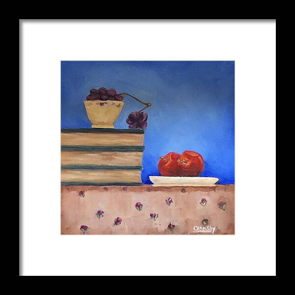 Still Life Framed Print featuring the painting Apples and Books by Patricia Cleasby