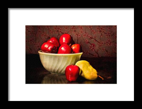Apples Framed Print featuring the painting Apples in Bowl With Pear by Dean Wittle