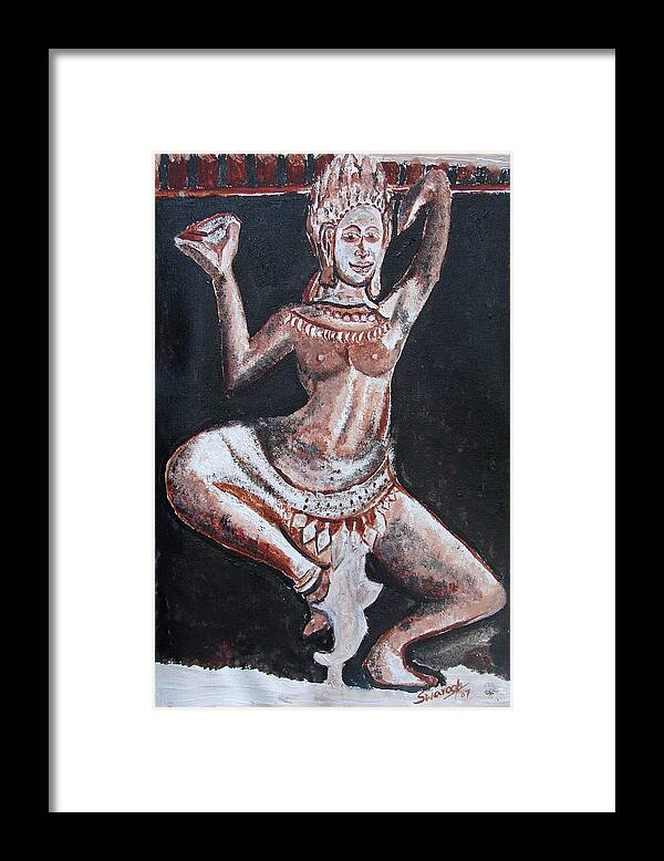 Paintings In Acrylics And Oils On --- Indian Saints Framed Print featuring the painting Apsara Dancing by Anand Swaroop Manchiraju