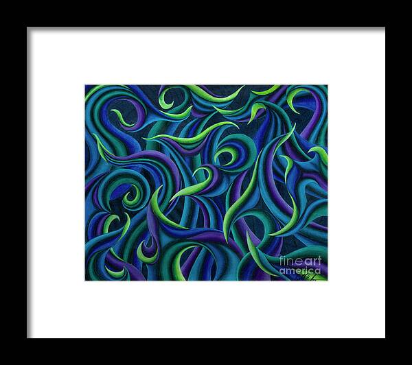Abstract Framed Print featuring the drawing Aqua Tango by Scott Brennan
