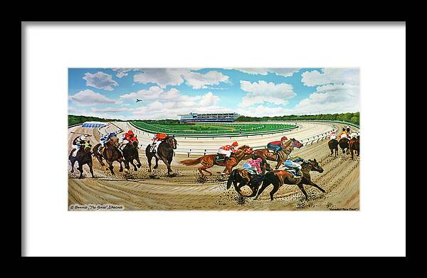 Aqueduct Framed Print featuring the painting Aqueduct Race Track towel version by Bonnie Siracusa