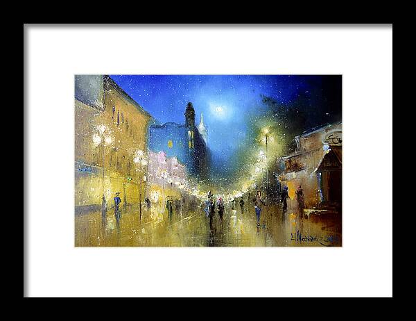 Russian Artists New Wave Framed Print featuring the painting Arbat Night Lights by Igor Medvedev