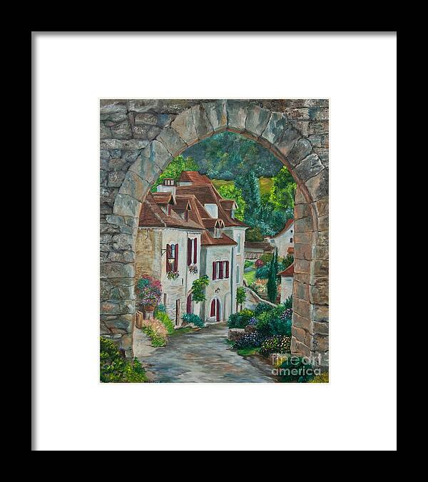 St. Cirq In Lapopie France Framed Print featuring the painting Arch Of Saint-Cirq-Lapopie by Charlotte Blanchard