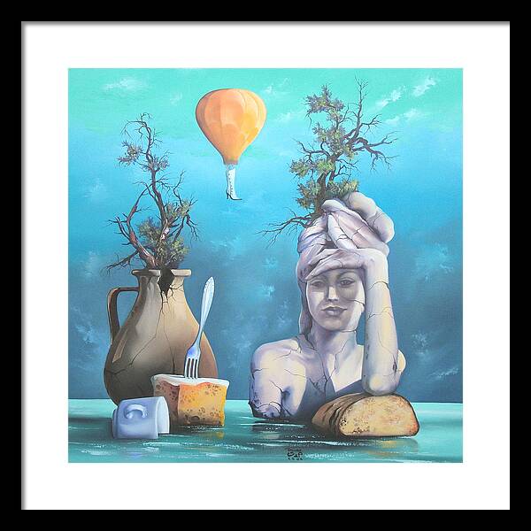  Framed Print featuring the painting Archaic breakfast by Zoltan Ducsai
