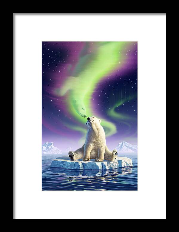 Polar Bear Framed Print featuring the digital art Arctic Kiss by Jerry LoFaro