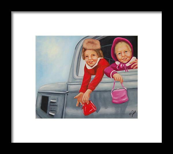 Portraits Framed Print featuring the painting Are we there yet by Joni McPherson