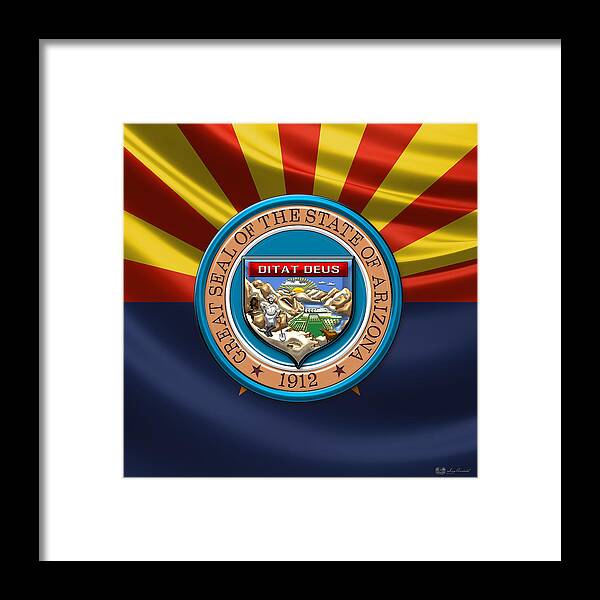 'state Heraldry' Collection By Serge Averbukh Framed Print featuring the digital art Arizona State Seal over Flag by Serge Averbukh