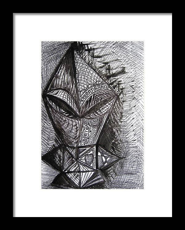 Ink Dawing Framed Print featuring the drawing Armored Fool by Stephen Hawks