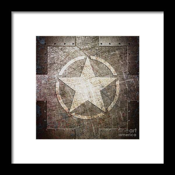 Army Framed Print featuring the digital art Army Star on Steel by Fred Ber