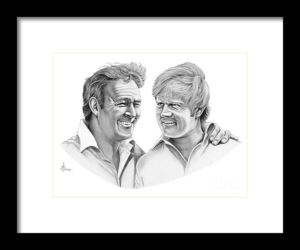 Pencil Framed Print featuring the drawing Arnold Palmer-Jack Nicklaus by Murphy Elliott