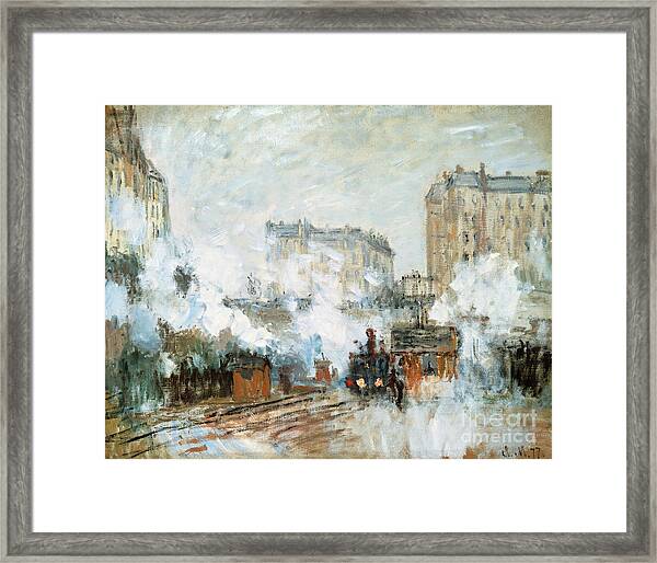 Vintage painting art claude monet steam train station old poster canvas framed 
