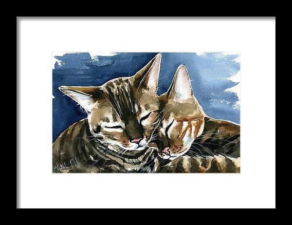 Valentine Framed Print featuring the painting Arrow and Nala Bengal Cat Painting by Dora Hathazi Mendes