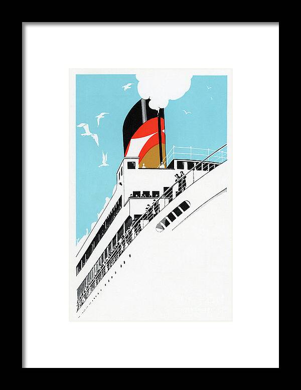 Vintage Framed Print featuring the painting Art Deco 1920s Illustration of a Cruise Ship with Passengers, 1928 by American School