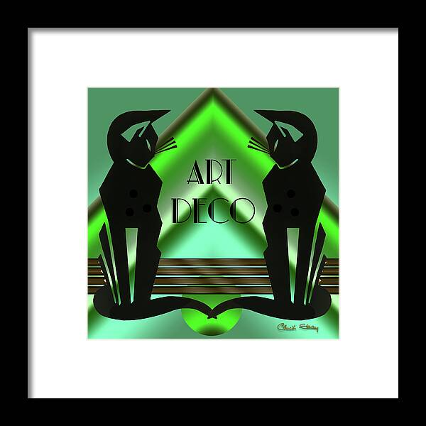 Art Deco Framed Print featuring the digital art Art Deco Cats - Emerald by Chuck Staley