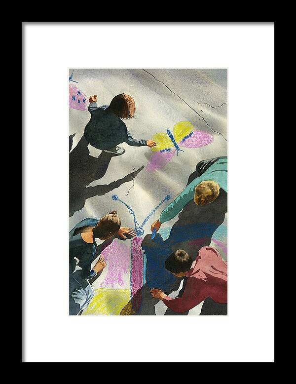 Kids Framed Print featuring the painting Artists at Work by Dale Cooper